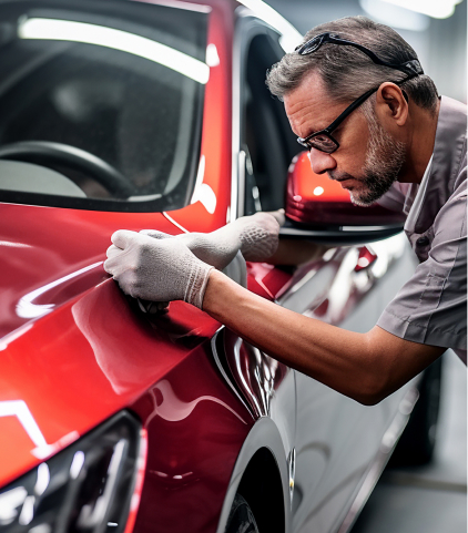 Installer detailing a protected vehicle